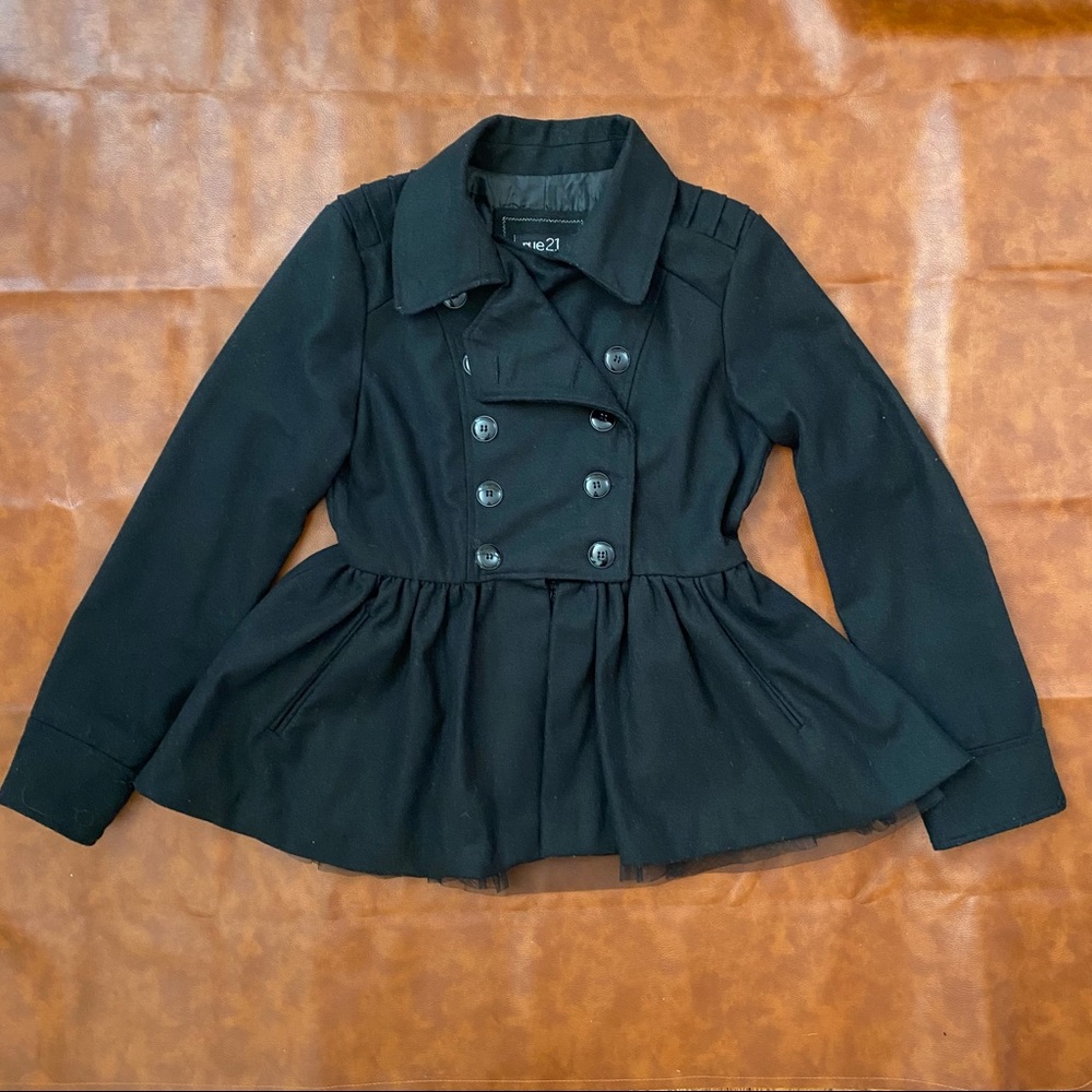 Rue 21 | Military Pea Coat with Tulle Skirt | Black | M